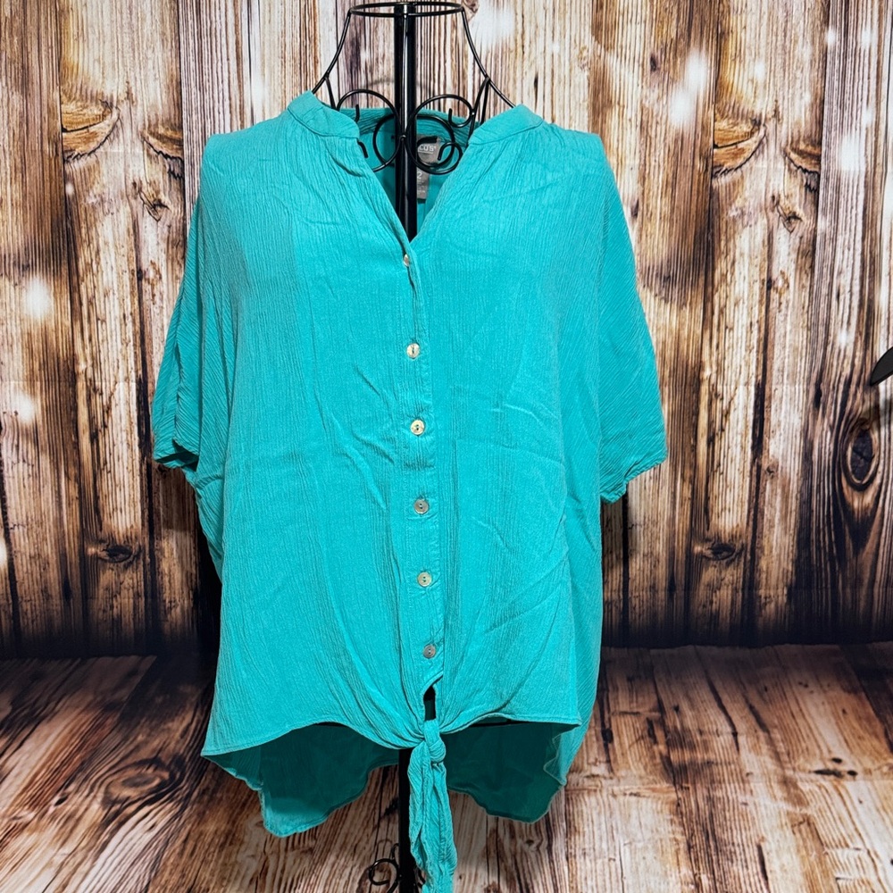 Chico's Teal Button-Down Shirt with Front Tie
